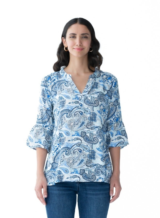 Paisley Print V-Neck Blouse