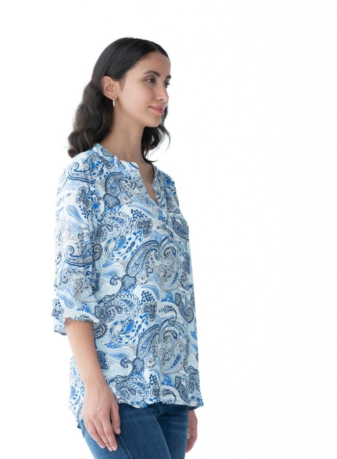 Paisley Print V-Neck Blouse