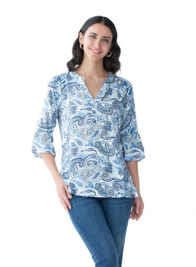 Paisley Print V-Neck Blouse