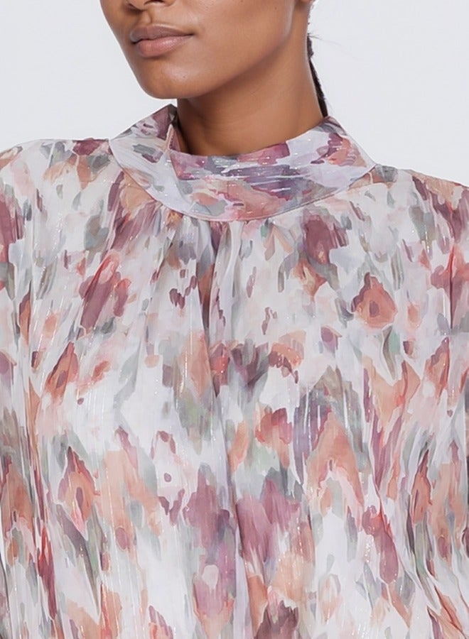 Floral Print High Neck Blouse