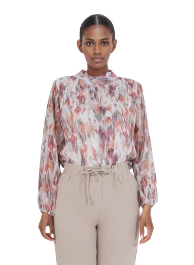 Floral Print High Neck Blouse