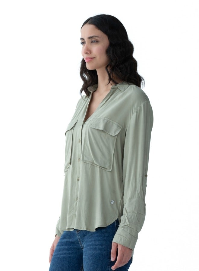 Olive Green Button-Up Shirt