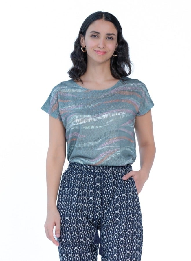 Abstract Print Casual Top in Blue