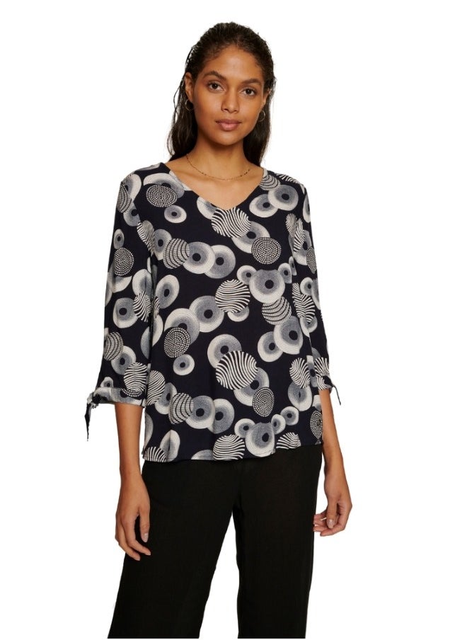 Navy Abstract Print Blouse