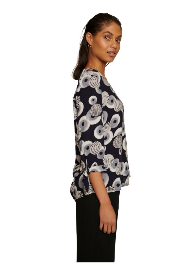 Navy Abstract Print Blouse