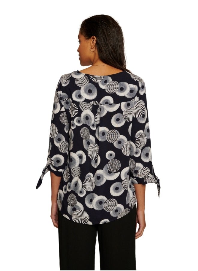 Navy Abstract Print Blouse