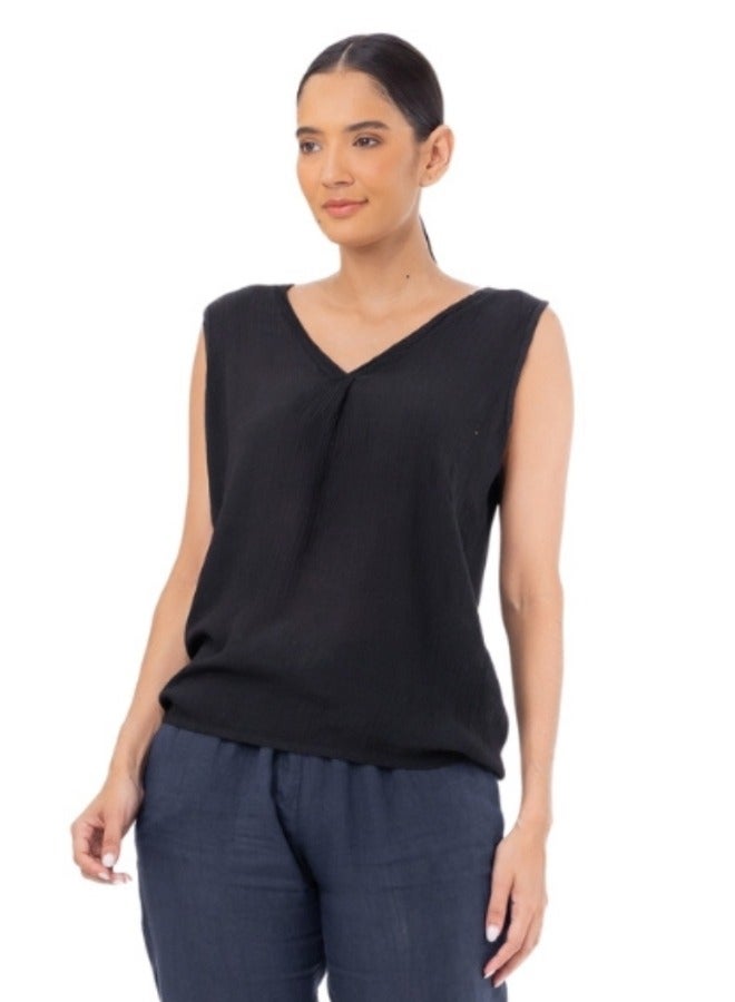 Sleeveless V-Neck Blouse - Black