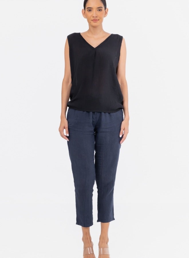 Sleeveless V-Neck Blouse - Black