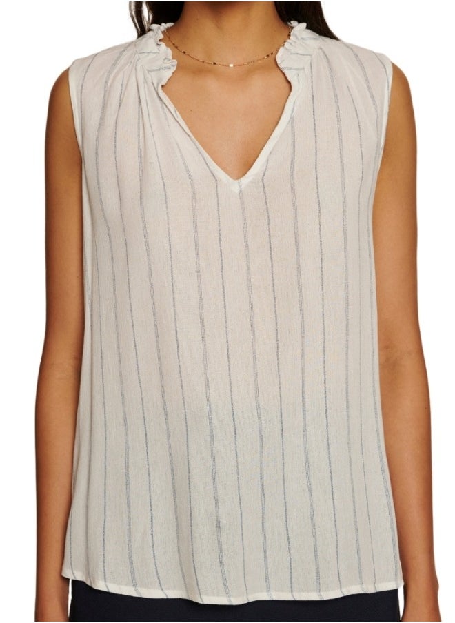 Chic striped sleeveless blouse for a refined look.