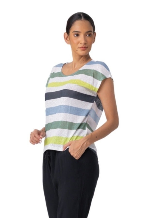 Multi-Color Striped Cap Sleeve Blouse