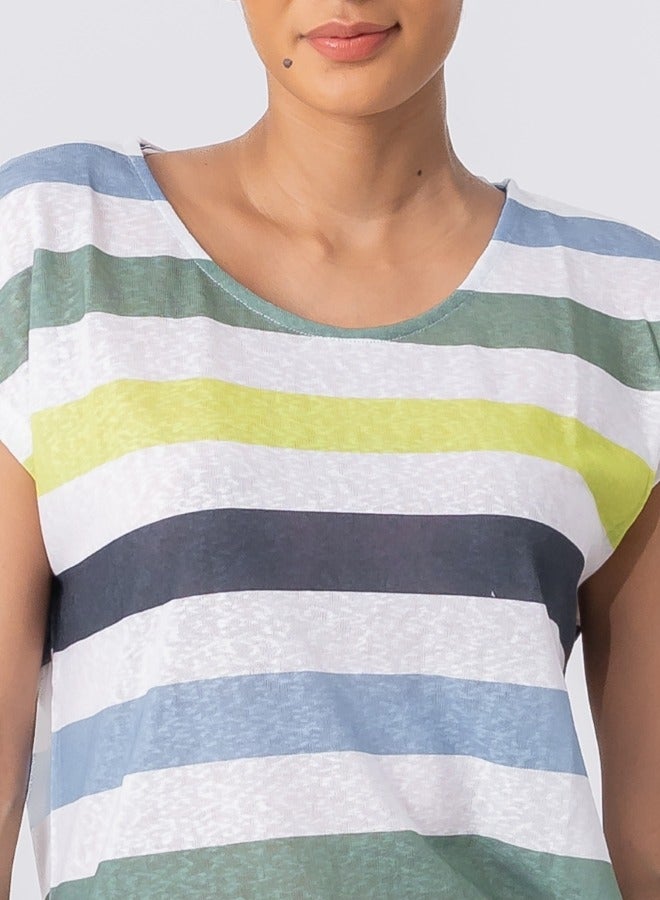 Multi-Color Striped Cap Sleeve Blouse