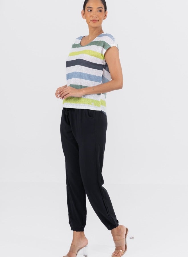 Multi-Color Striped Cap Sleeve Blouse