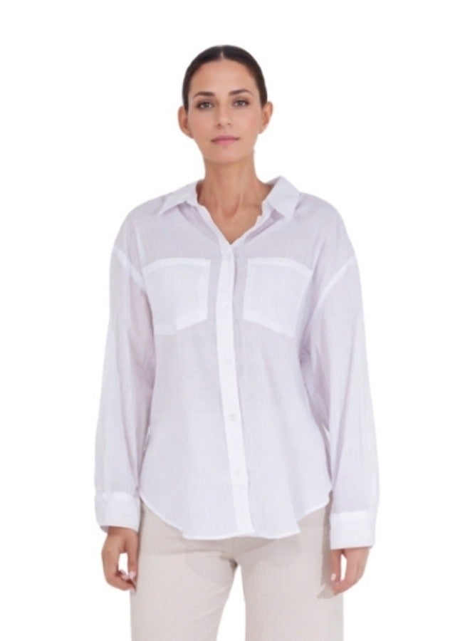 Lightweight Long Sleeve Button-Down Shirt - Classic White