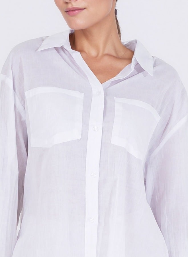 Lightweight Long Sleeve Button-Down Shirt - Classic White