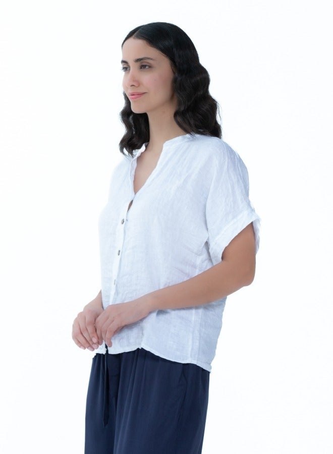 Relaxed Fit White Button-Up Shirt