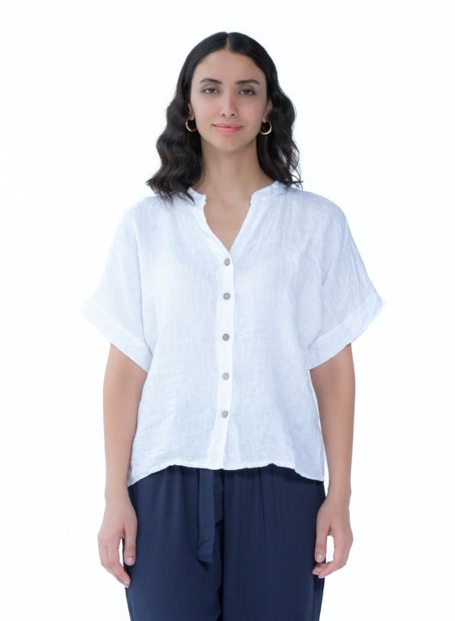 Relaxed Fit White Button-Up Shirt