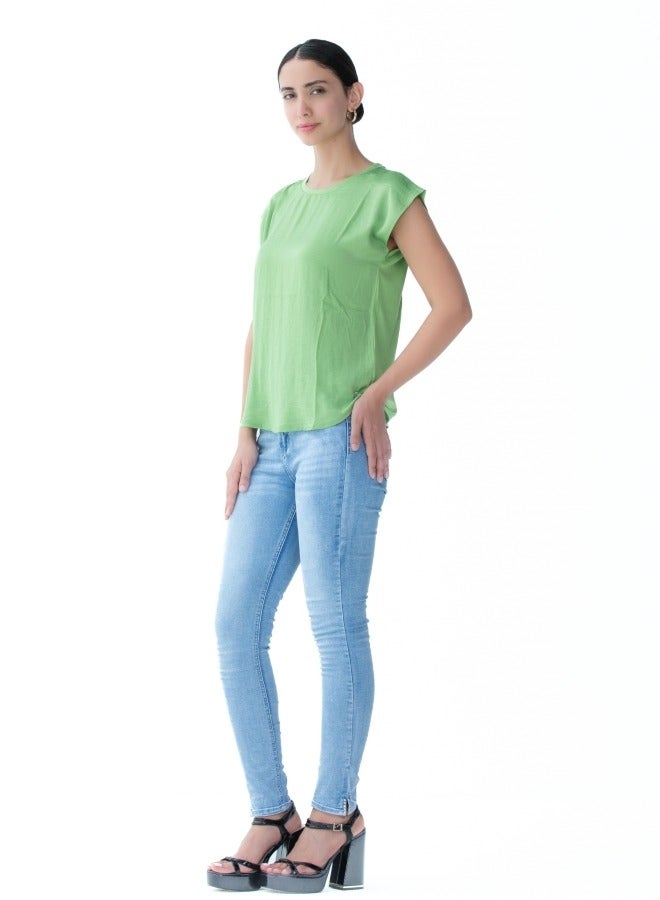 Comfortable pastel green cotton top for casual outings.