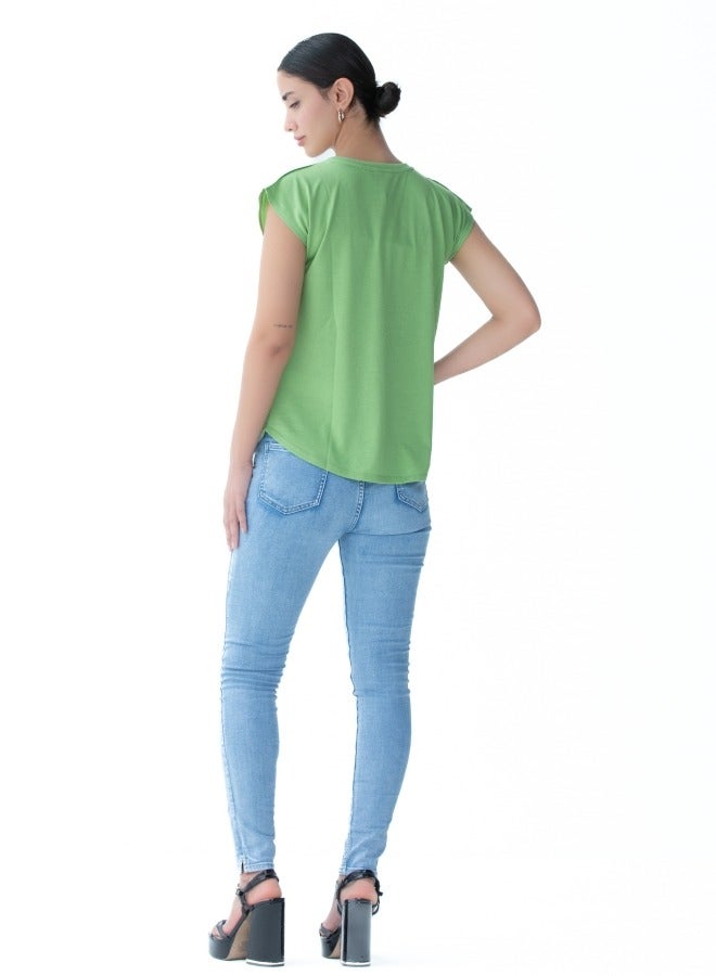 Comfortable pastel green cotton top for casual outings.