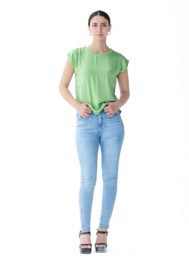 Comfortable pastel green cotton top for casual outings.