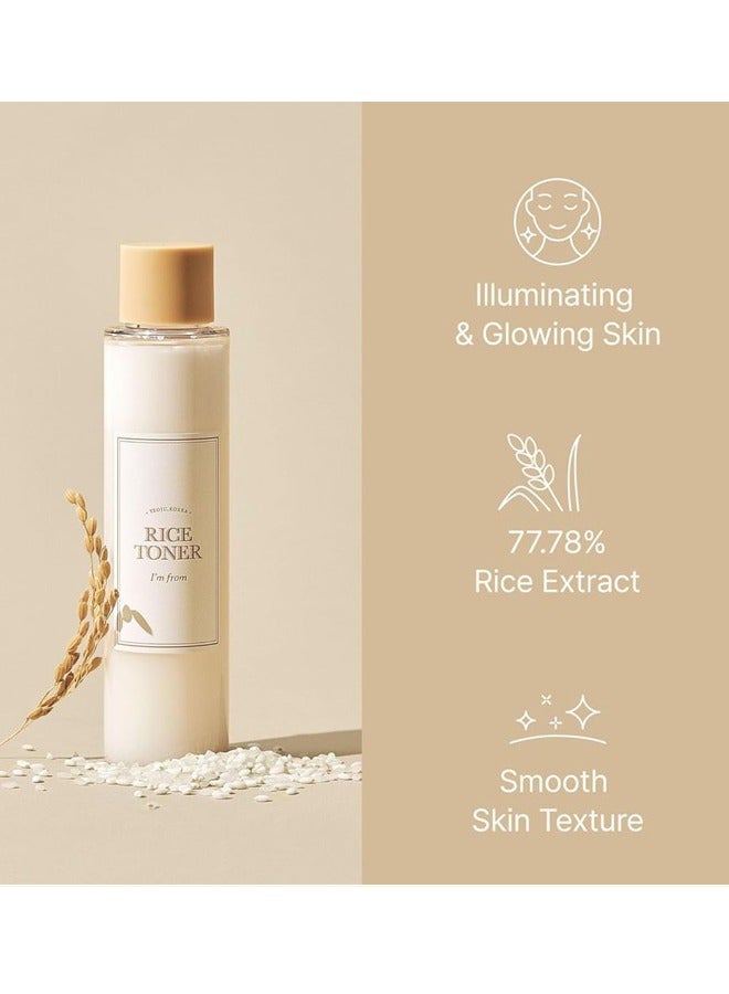 Rice Toner, Milky Toner for Glowing Skin, 77.78% Korean Rice, Glow Essence with Niacinamide, Hydrating for Sensitive, Dry, Dull, Combination Skin, Vegan, Fragrance Free, Glass Skin 150ml