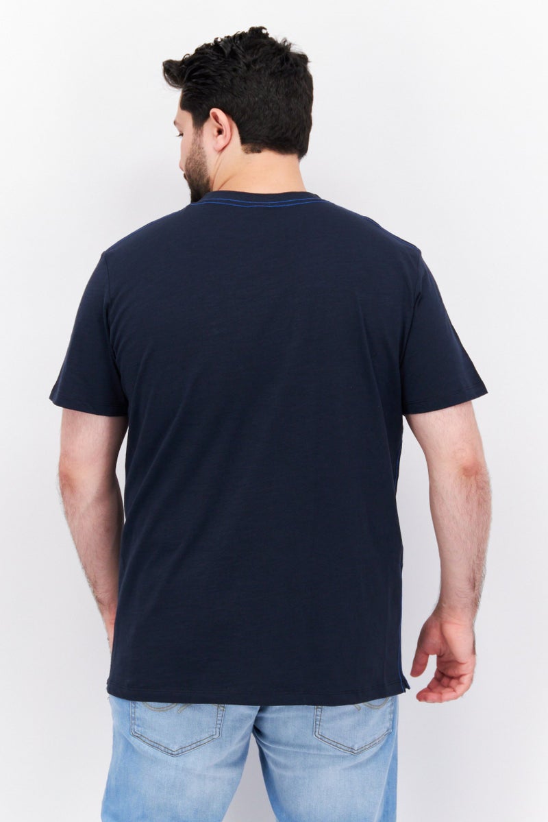 Men Crew Neck Short Sleeves Plain T-Shirt, Navy Blue