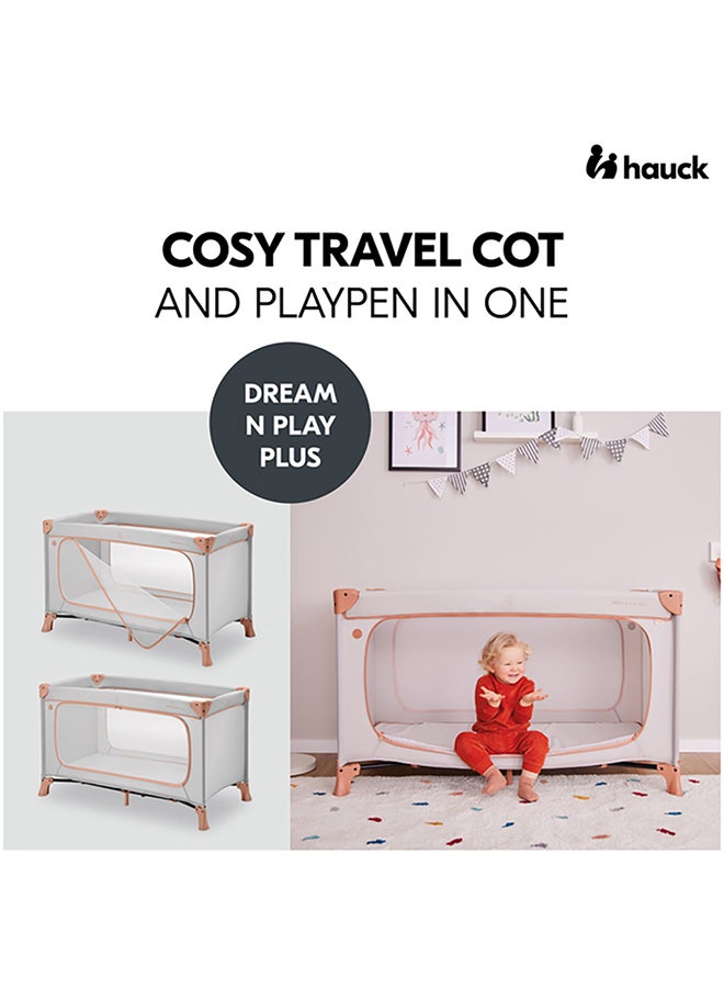 Dream N Play Plus Children's Travel Bed with Transport Bag and Large Slip for Playing - Dusty Cork