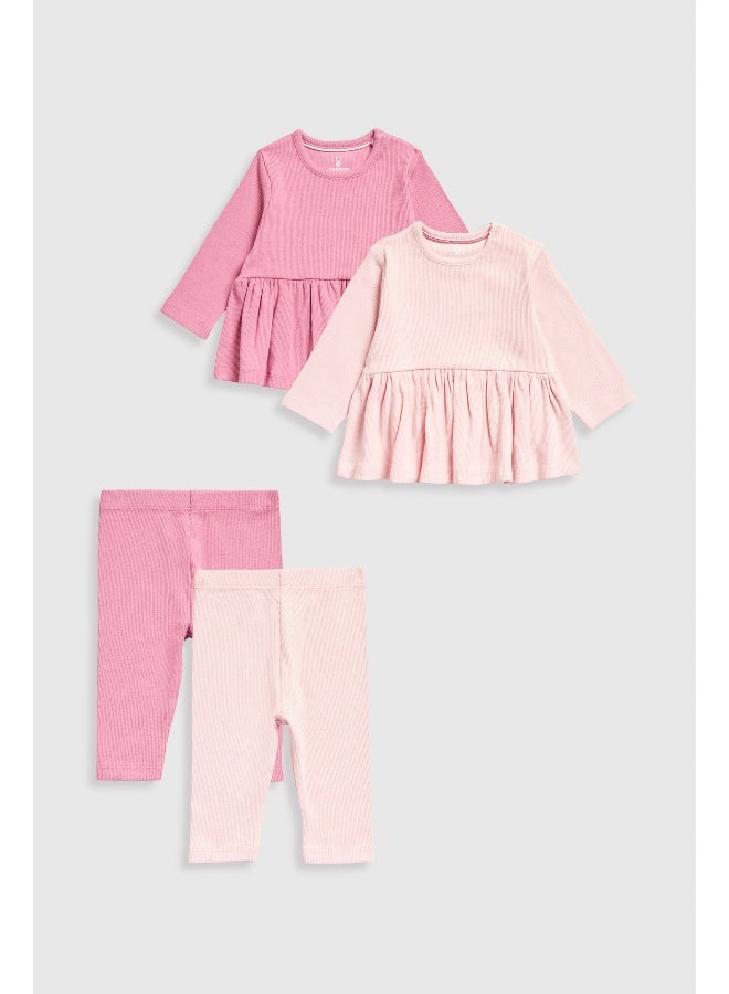 Pink Tops and Leggings 4-Piece Set