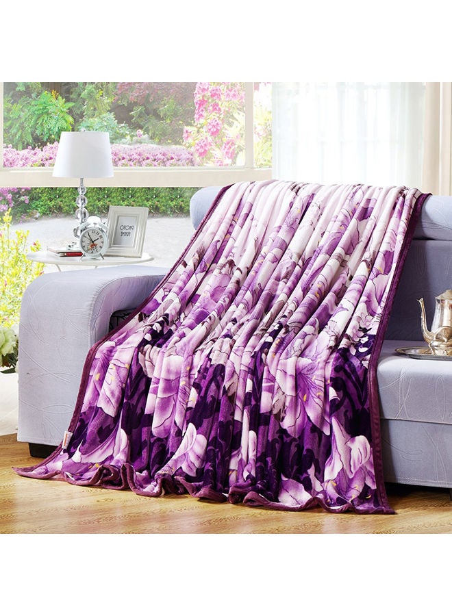 Flower Printed Soft Blanket Cotton Purple 180x200centimeter