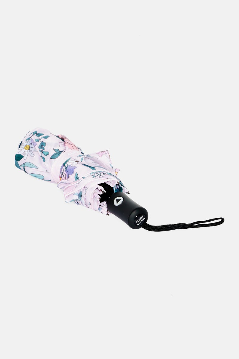 Floral Printed Foldable Umbrella, Light Pink/Green