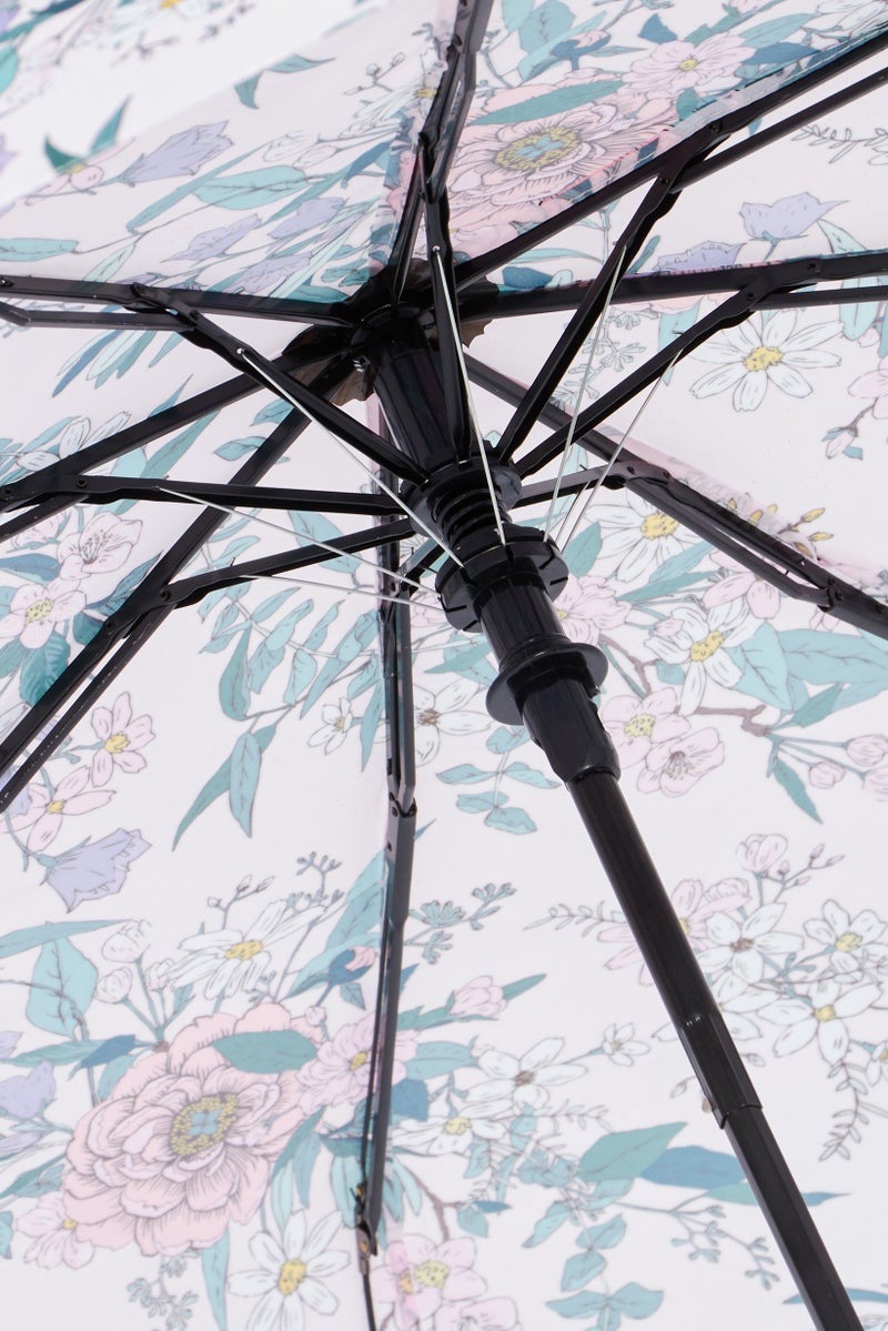 Floral Printed Foldable Umbrella, Light Pink/Green