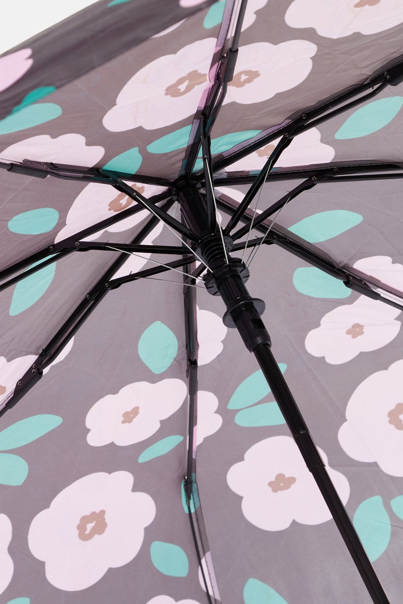 Classic Floral Printed Umbrella, Black/ Pink