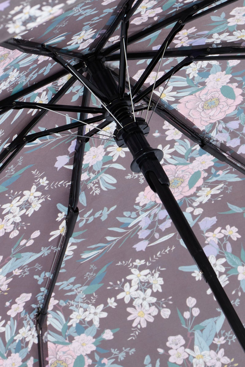 Floral Printed Travel Umbrella, Black Combo