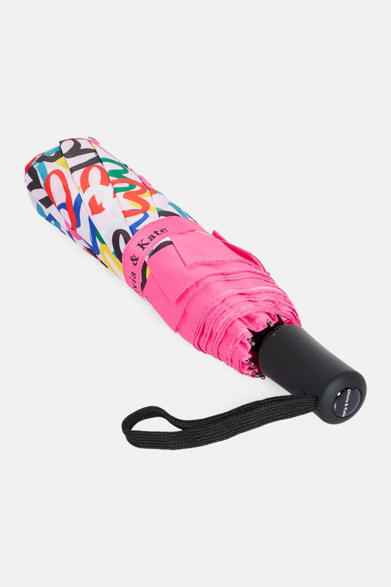 Allover Printed Umbrella, Pink Combo