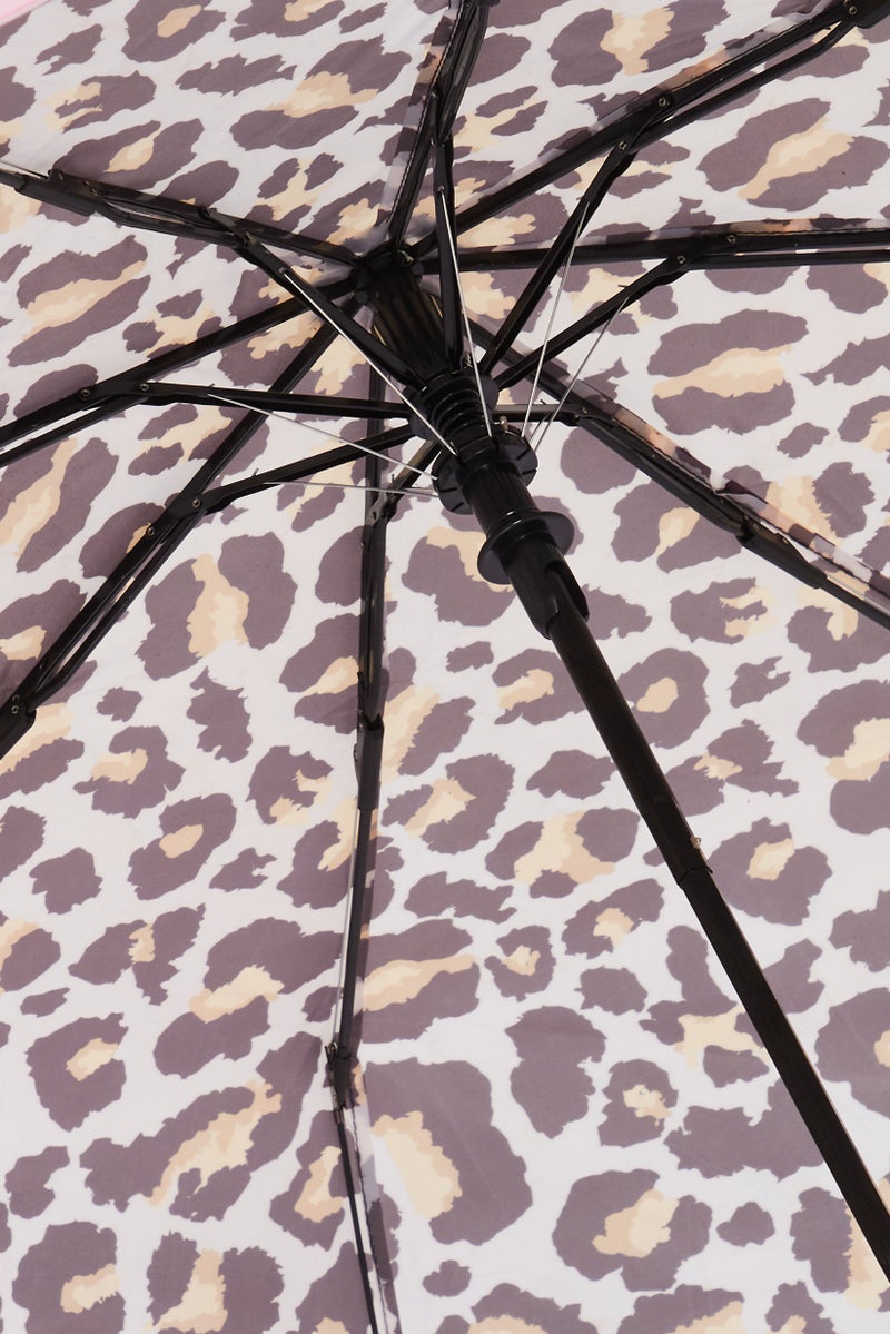 Automatic Animal Printed Umbrella, Black/ Pink Combo