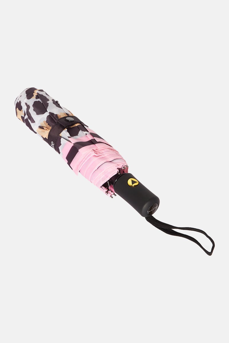 Automatic Animal Printed Umbrella, Black/ Pink Combo