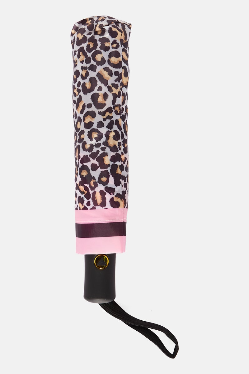 Automatic Animal Printed Umbrella, Black/ Pink Combo