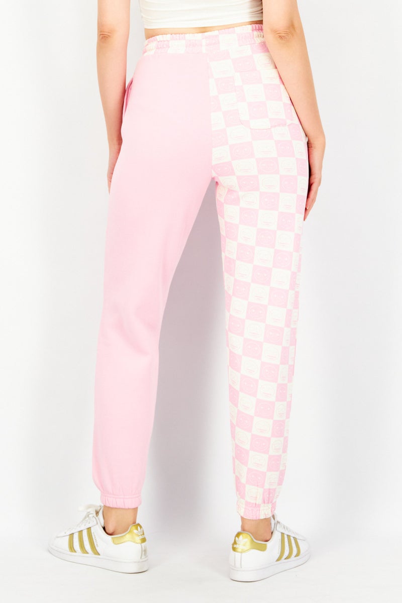 Women Regular Fit High Waist jogger Pants, Pink/White