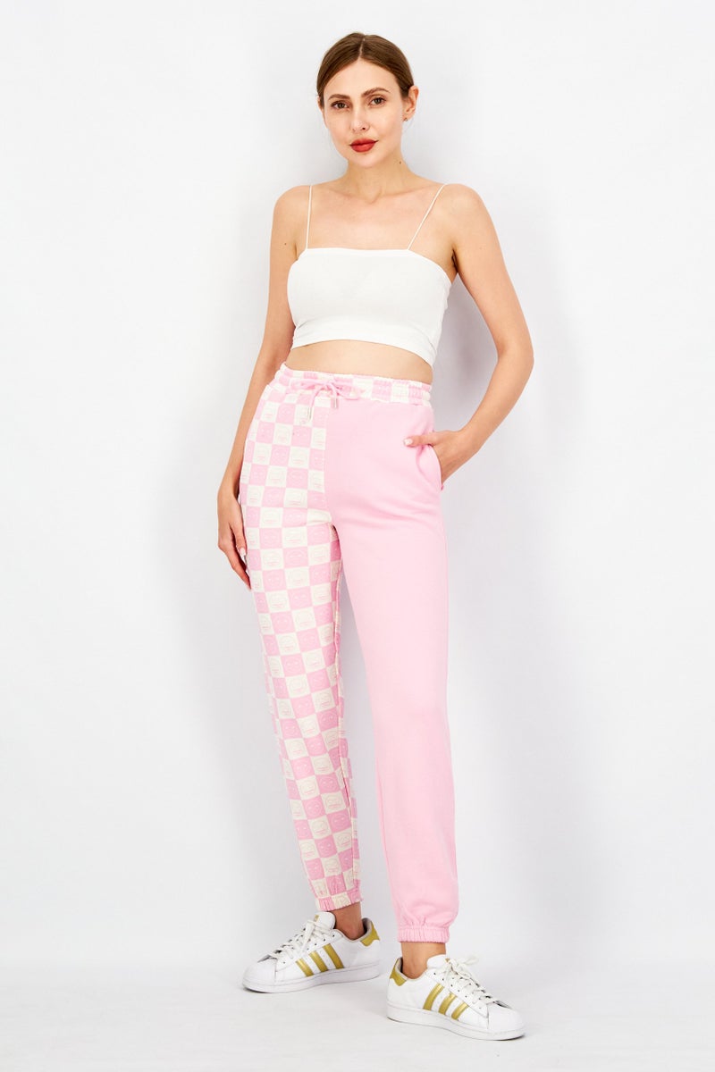 Women Regular Fit High Waist jogger Pants, Pink/White