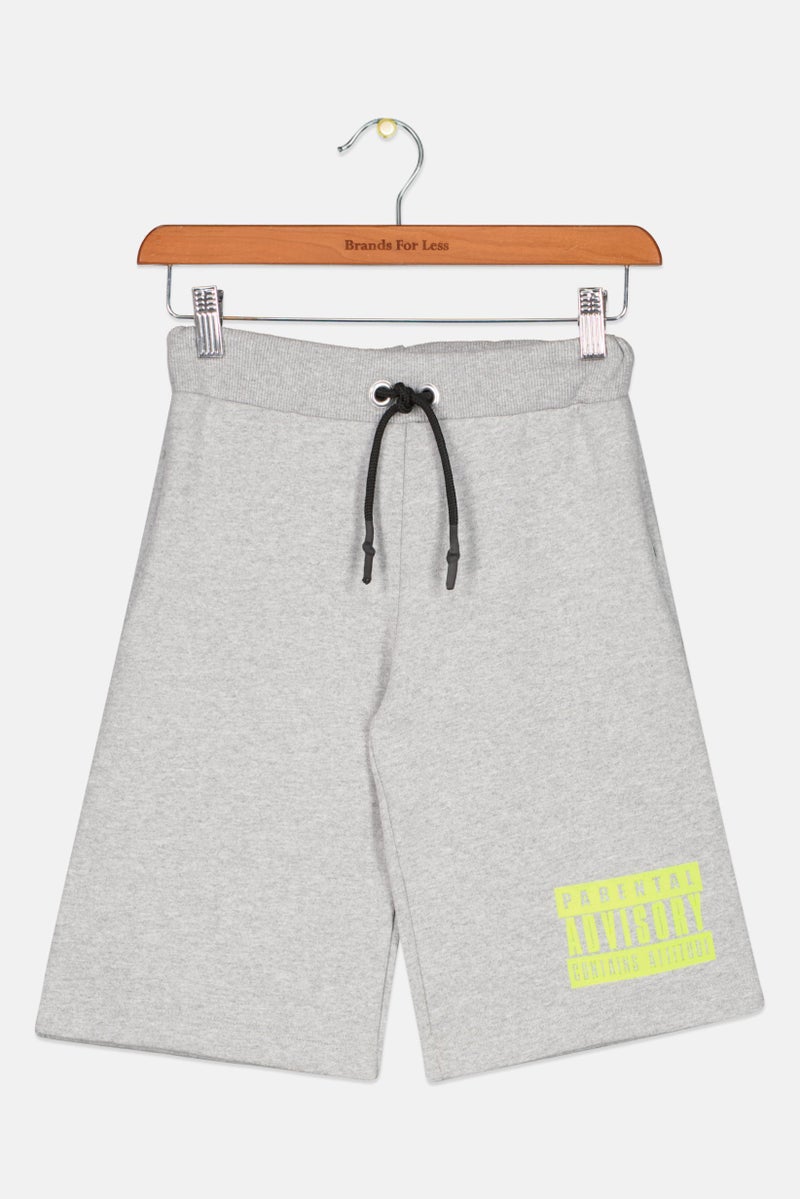 Kids Boy Graphic Print Basic Shorts, Grey