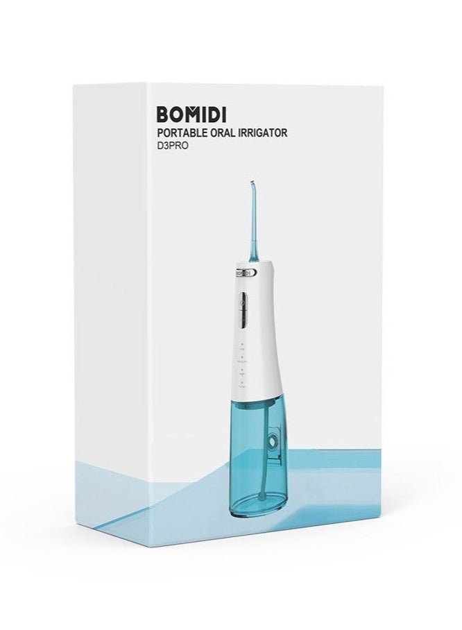 Bomidi D3PRO Portable Dental Oral Irrigator 360 Rotatable Nozzle 300ml Water Tank, Easy to Clean 7 Levels Adjustable Water Pressure Type C Charging IPX7 - White/Blue