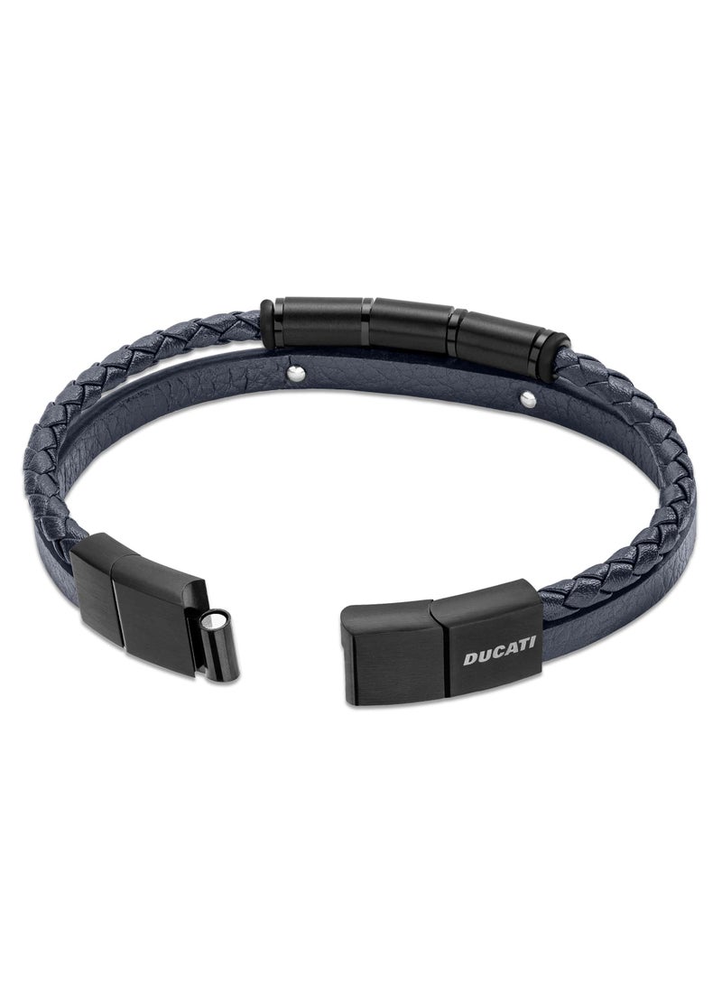 Coraggio Blue Leather Strap Gents Bracelet with Magnetic Clasp - 210 mm