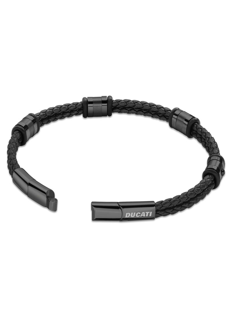 Contesa Black Leather Strap Gents Bracelet with Magnetic Clasp - 210 mm