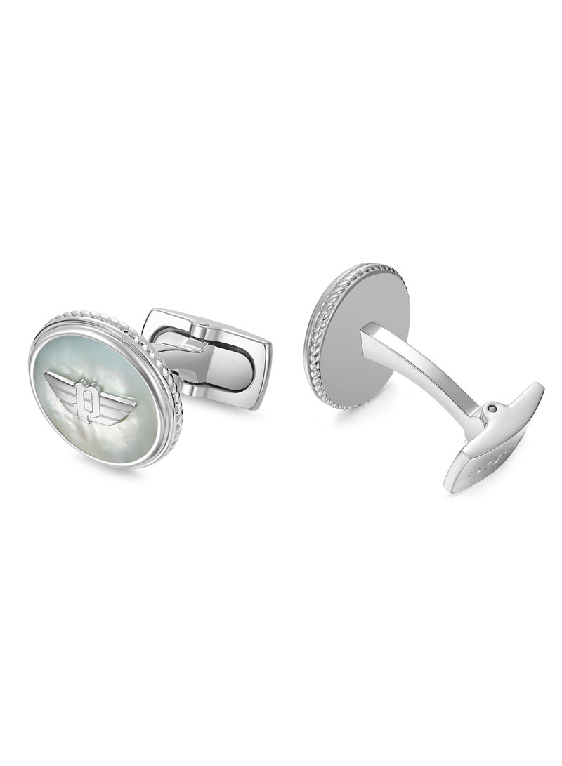 Police Treasure White Mother-of-Pearl Stainless Steel Gents Cufflinks - 18mm