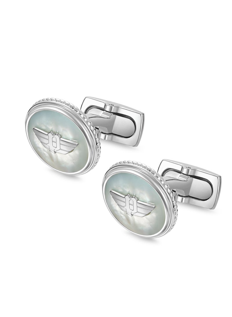 Police Treasure White Mother-of-Pearl Stainless Steel Gents Cufflinks - 18mm