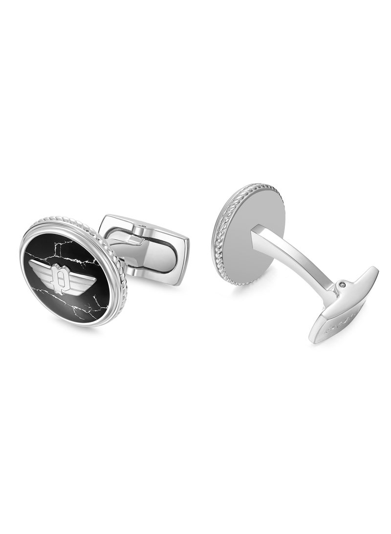 Police Treasure Stainless Steel Gents Cufflinks with Wings Logo - 18mm