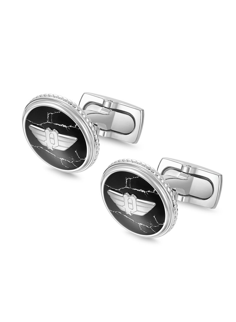 Police Treasure Stainless Steel Gents Cufflinks with Wings Logo - 18mm