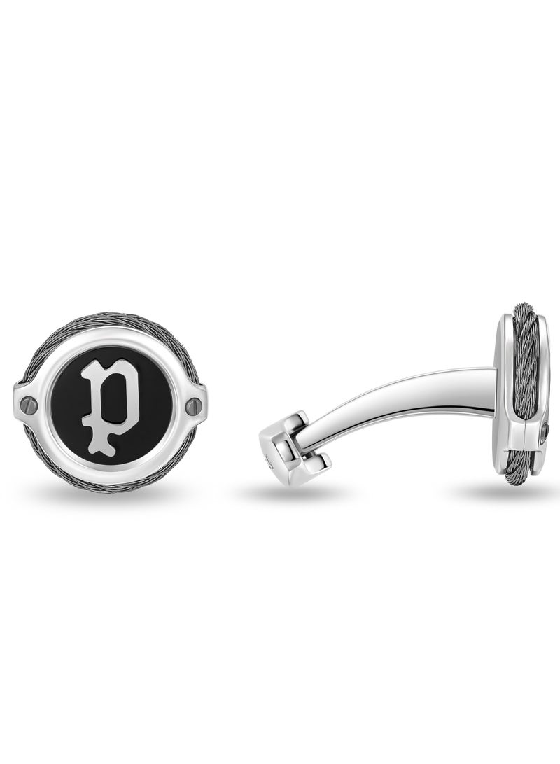 Police Wiregrip Stainless Steel Gents Cufflinks with 'P' Logo - 18mm