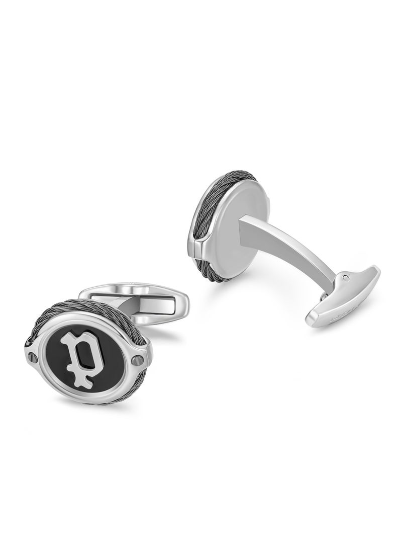 Police Wiregrip Stainless Steel Gents Cufflinks with 'P' Logo - 18mm