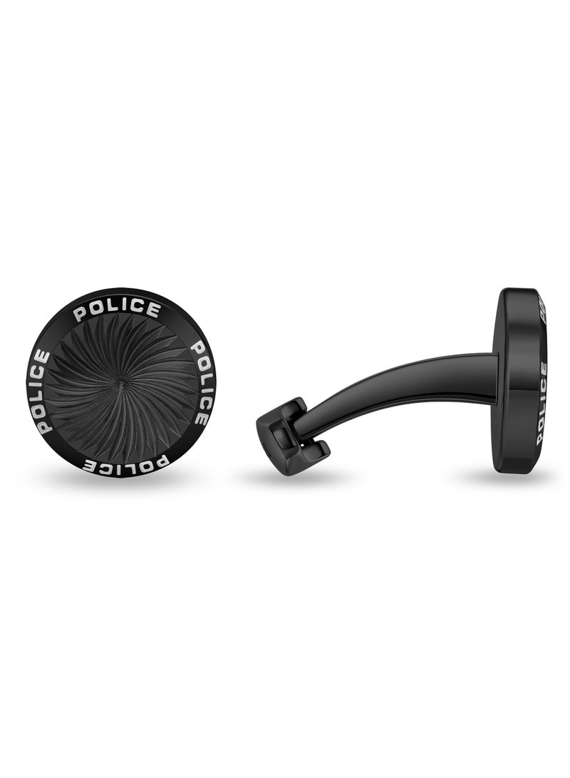 Police Gyre Black Stainless Steel Gents Cufflinks - 18mm