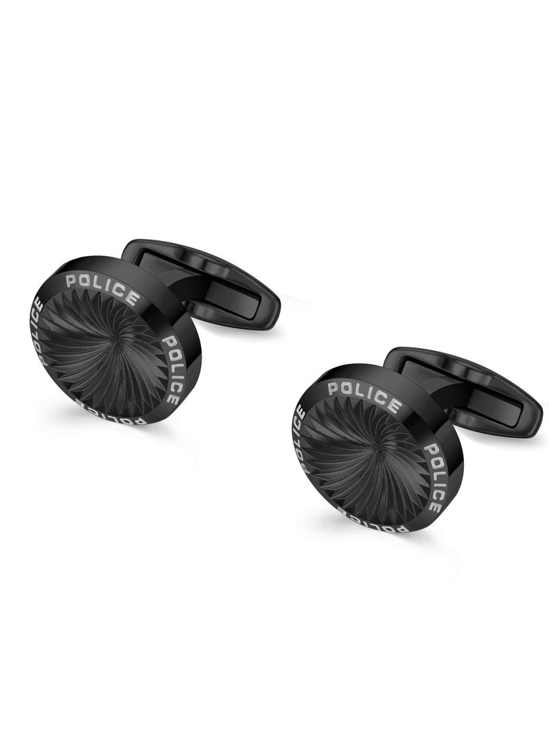 Police Gyre Black Stainless Steel Gents Cufflinks - 18mm